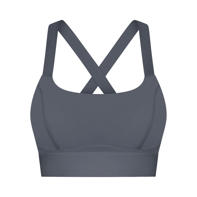 Nude Feel High Elastic Breast Holding Sports Bra Bra Thick Smoky Gray - D&A