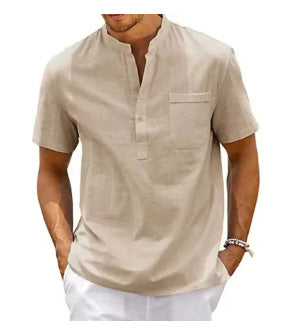 Summer New European And American Men's Solid Color Stand Collar Short Sleeve Polo Shirt - D&A