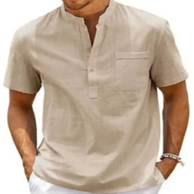 Summer New European And American Men's Solid Color Stand Collar Short Sleeve Polo Shirt - D&A