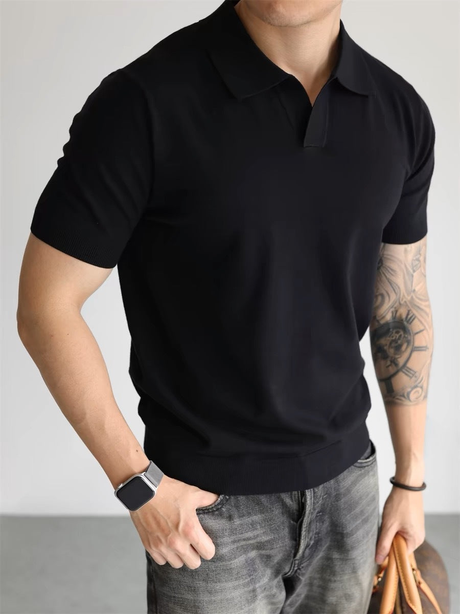 Summer Men's Cool Loose Lapels T-shirt Black - D&A