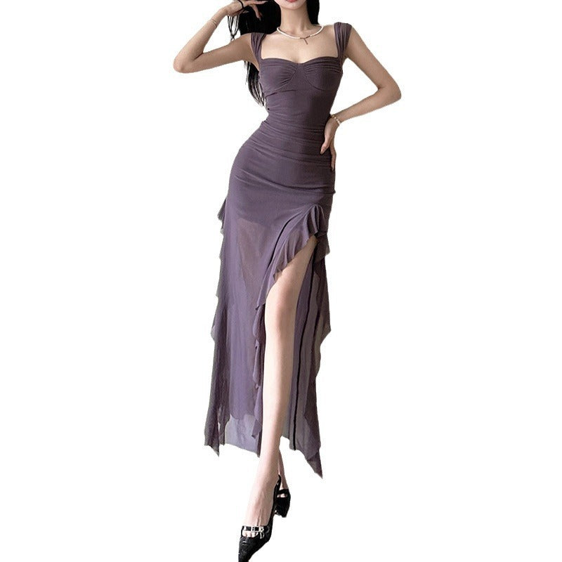 Spring New Women's Sexy Hot Girl Strap Tube Top Split Sheath Long Dress - D&A