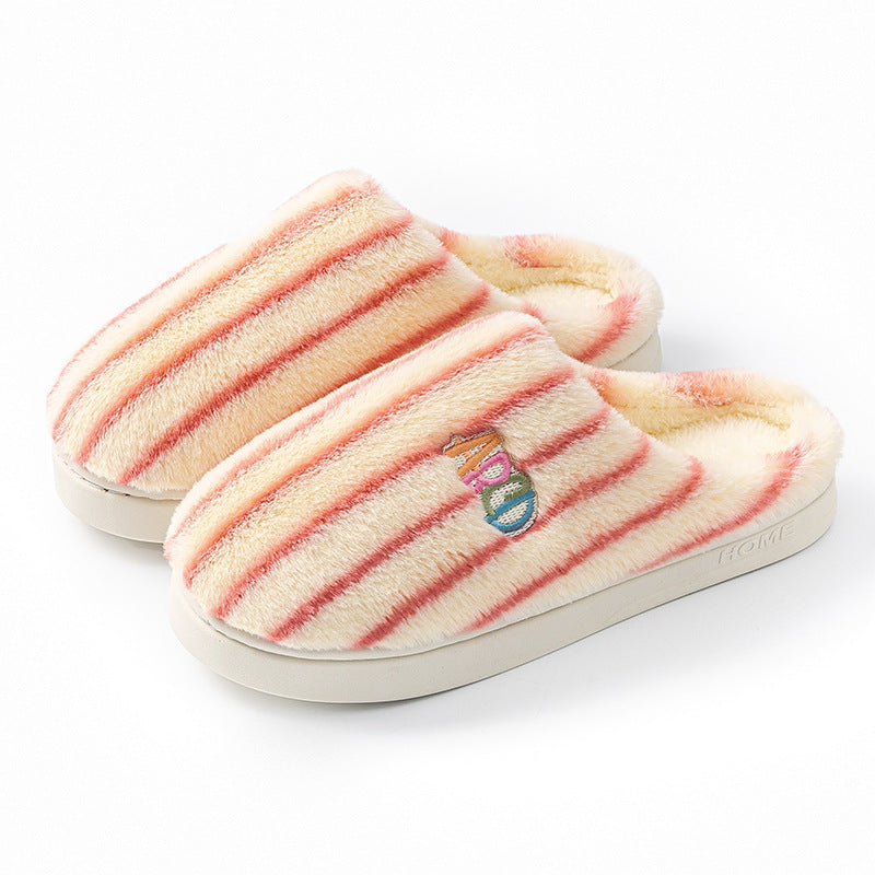 Colorful Vertical Terms Plush Soft Cotton Slippers Pink - D&A