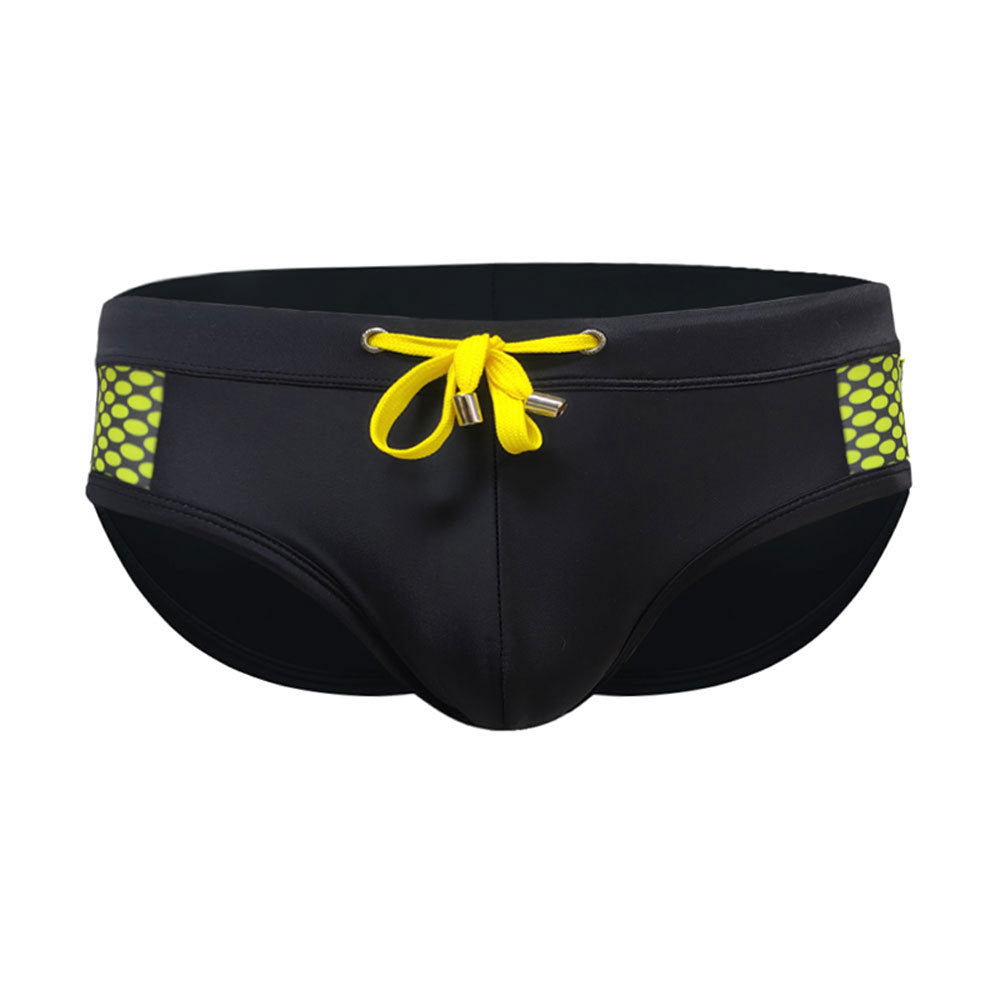 Sexy Close-fitting Swim Briefs Polka Dot Stitching Sports Beach Pants Black - D&A