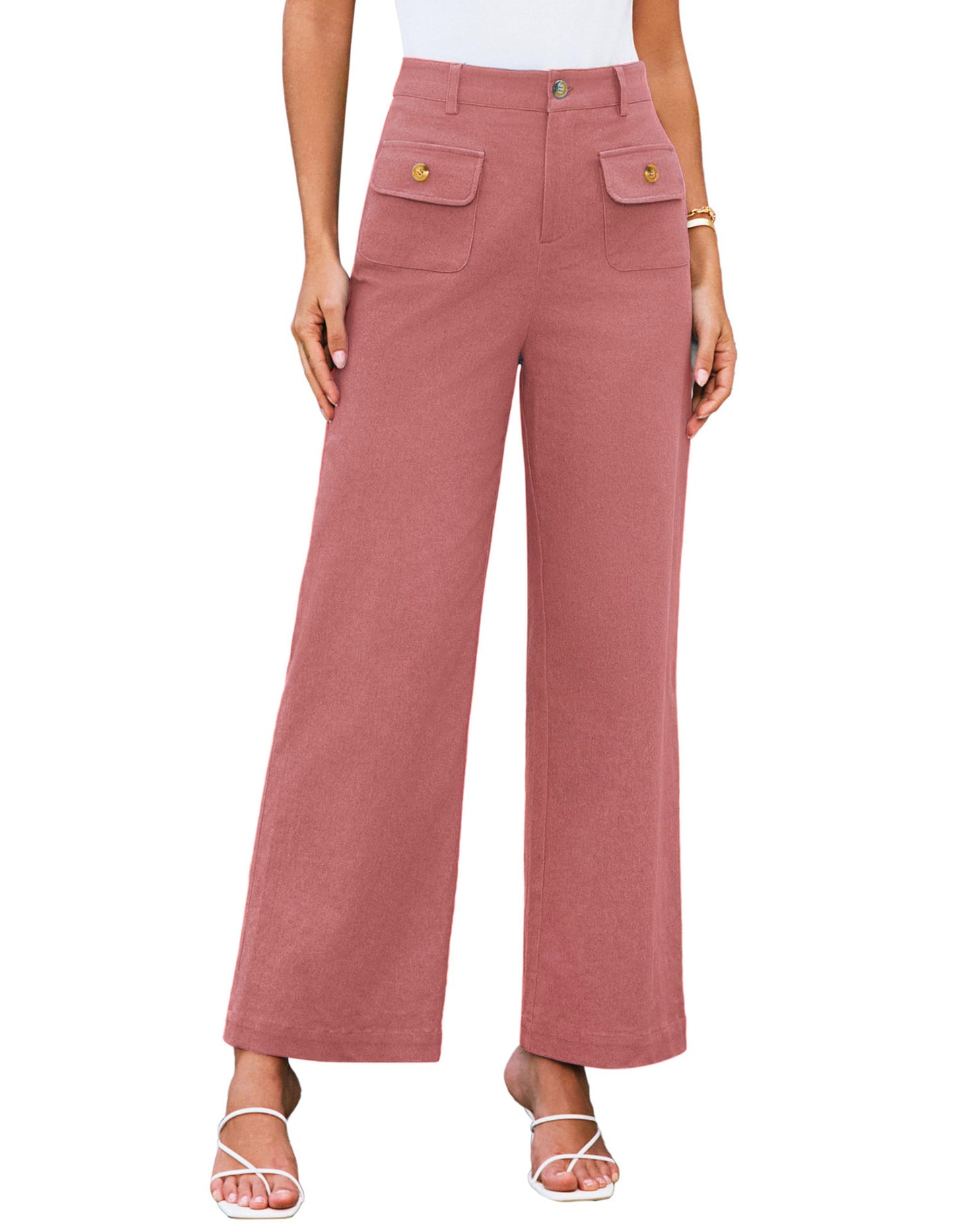 Women's High Waist Wide Leg Pants Stretch Casual Pants Peach - D&A