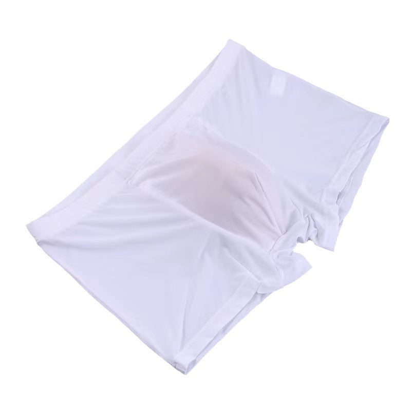 Men's Boxer Ice Silk Underwear Cup Combination U Convex Sexy White - D&A