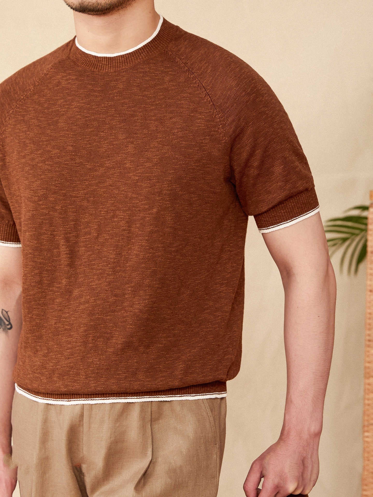 Breathable Round Neck Linen Cotton Casual Knitted Short-sleeved T-shirt - D&A