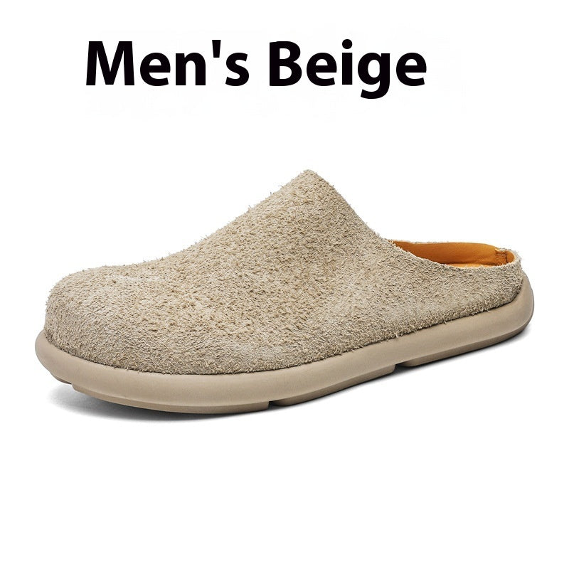Outdoor Half Slippers Leather Shoes Beige - D&A