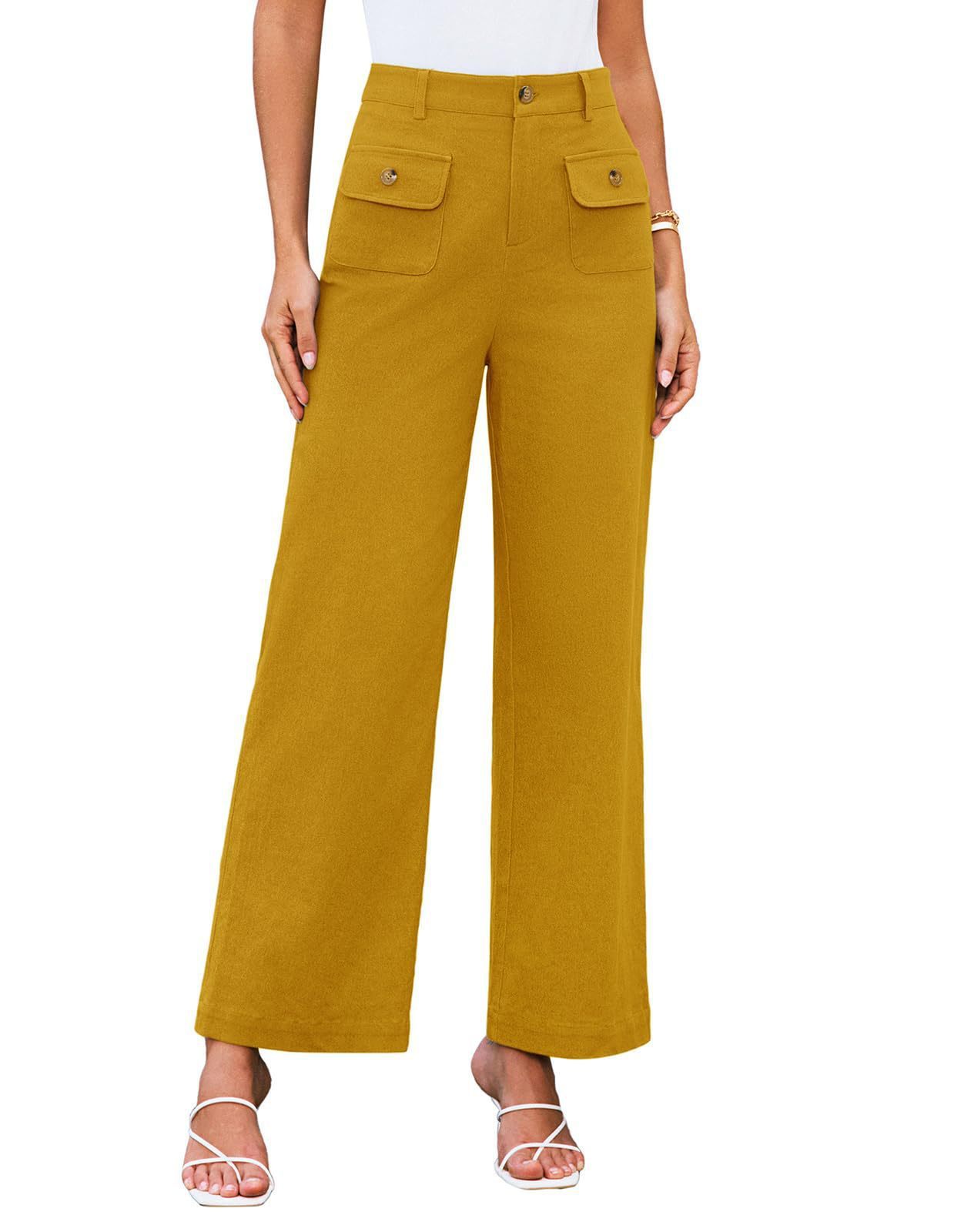 Women's High Waist Wide Leg Pants Stretch Casual Pants Yellow - D&A