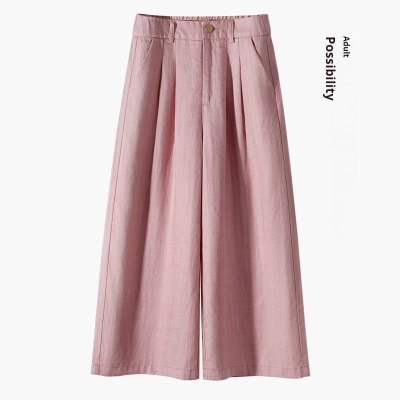 Thin Casual Straight-leg Cotton And Linen Wide-leg Pants Pink - D&A