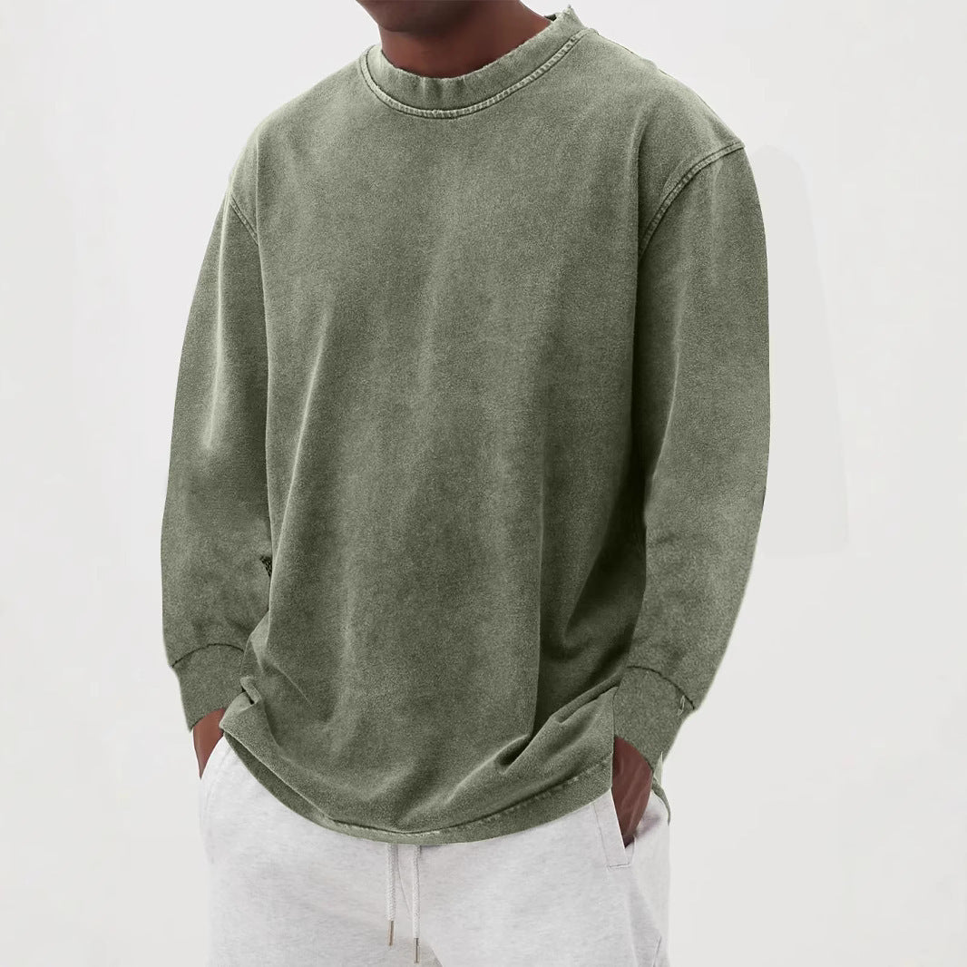Washed Old Solid Color Men's Long-sleeved T-shirt - D&A