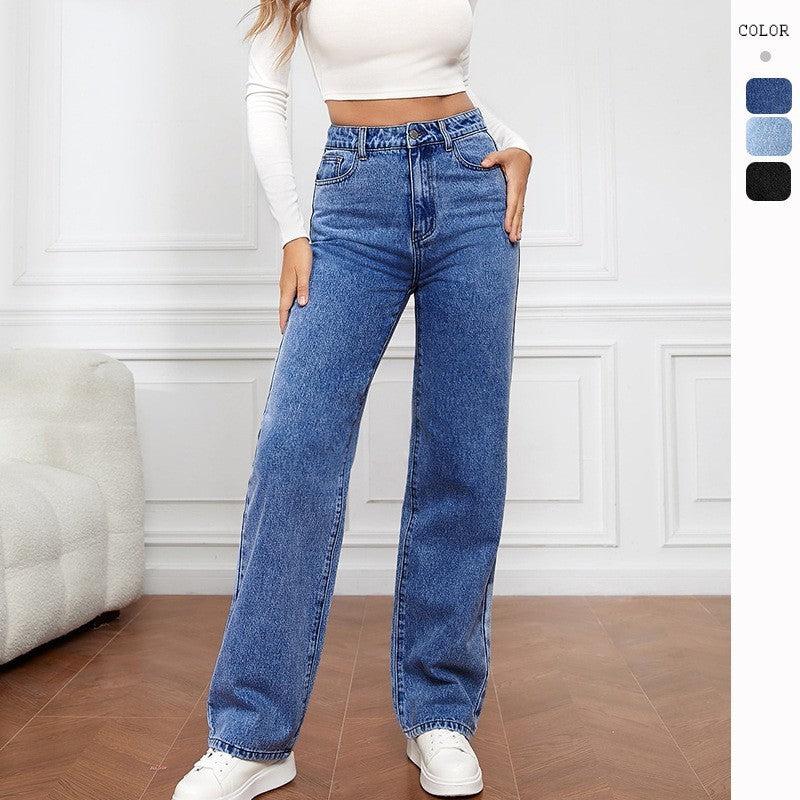 Washed Fashion Straight Jeans Women's Mid Waist - D&A