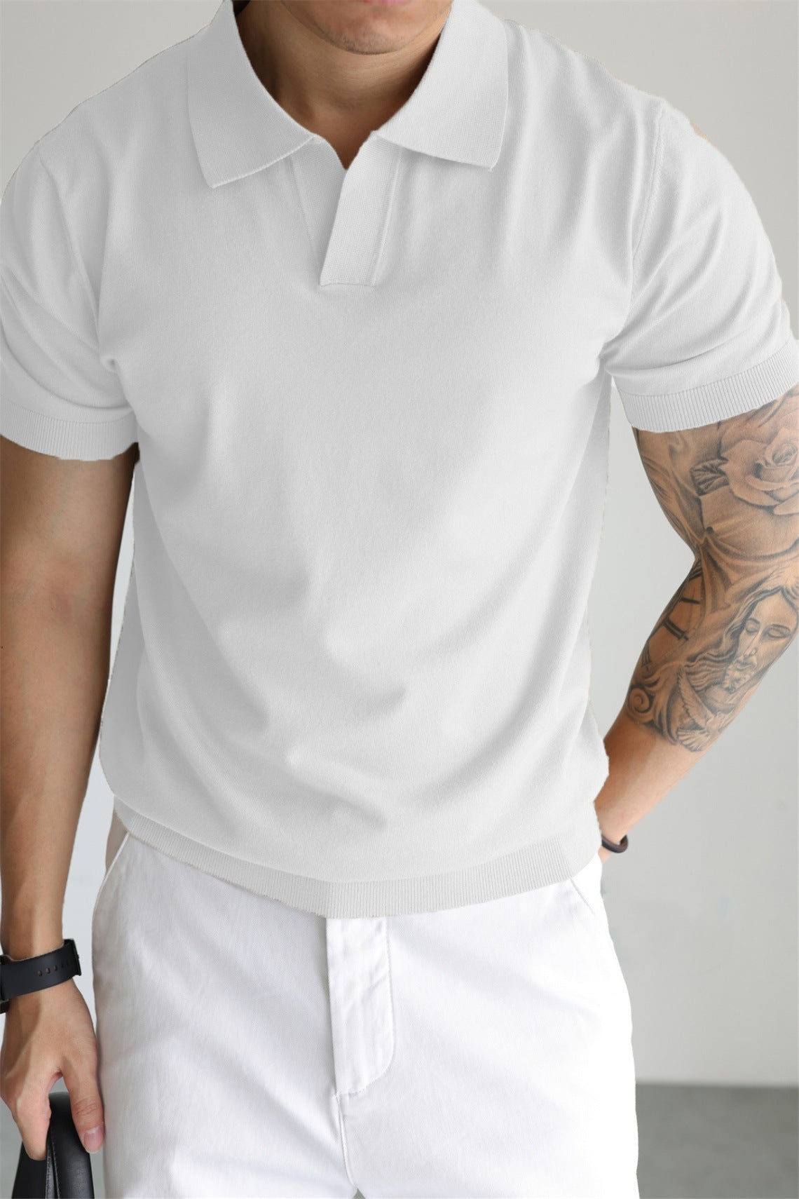 Summer Men's Cool Loose Lapels T-shirt White - D&A