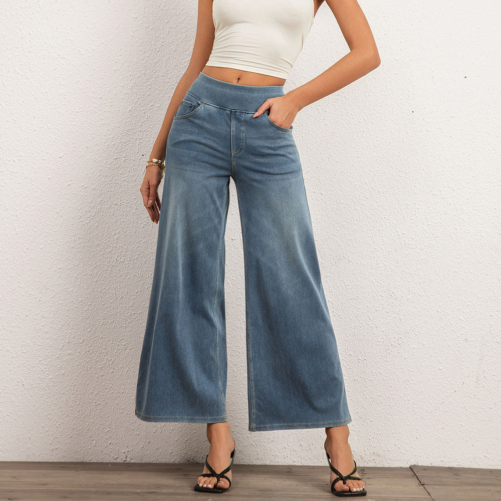 Shascullfites Women's Light Blue Wide Leg Stretch Jeans Flare Pants Denim Straight Trousers Sexy Fit Casual Jeans Women Light Blue - D&A