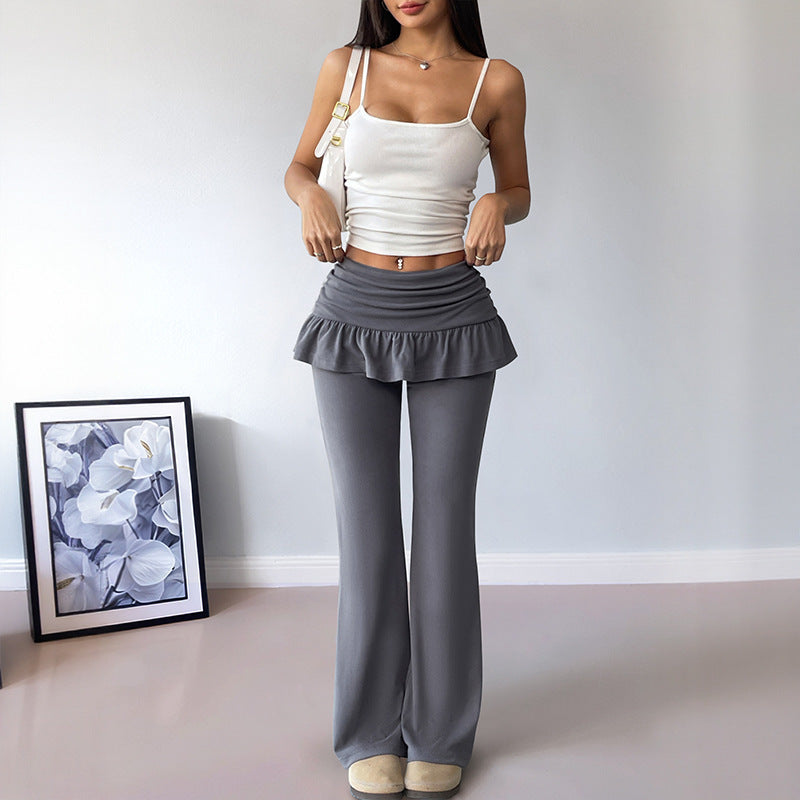 Women's Solid Color Fake Two-piece Casual Pants - D&A