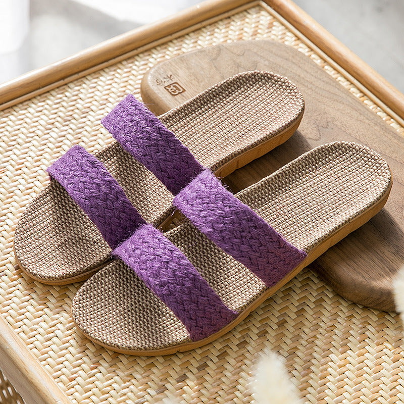 Women's Indoor Floor Platform Non-slip Flip-flops Household Slippers Purple Horizontal Stripes - D&A