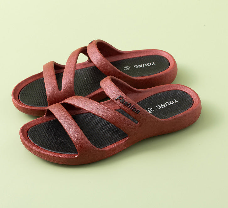 Casual Non Slip Thick Soled Slippers With A Comfortable Outdoor Atmosphere Style 325 Wine Red - D&A