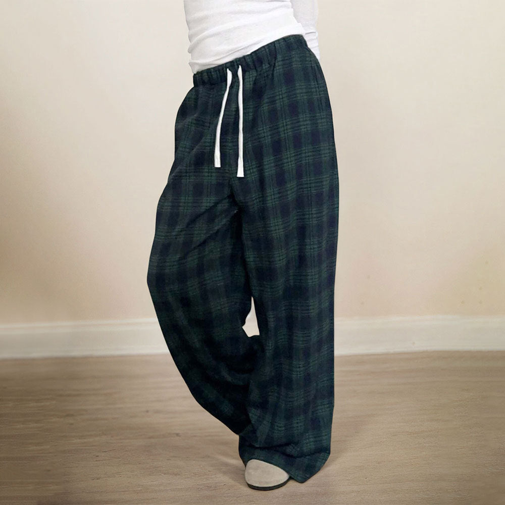 Women's Casual Plaid Trousers Elastic Waist Casual Pants - D&A