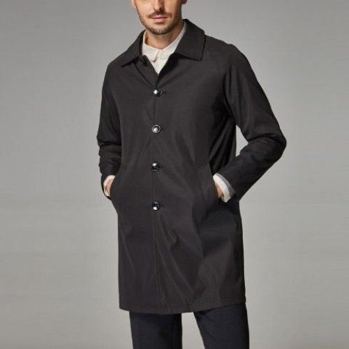 Men's Mid-length Loose Skin Trench Casual Thin Coat Black - D&A