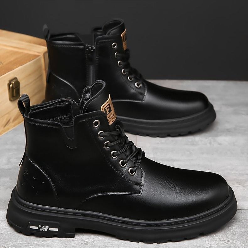 British Martin Boots Thick Bottom Outdoor Hiking Workwear Men Black - D&A
