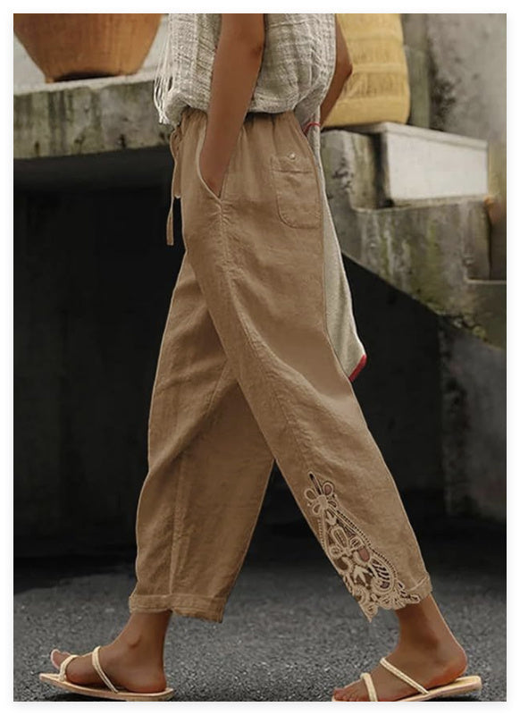 Women's Casual Pants Baggy Straight Trousers Khaki - D&A