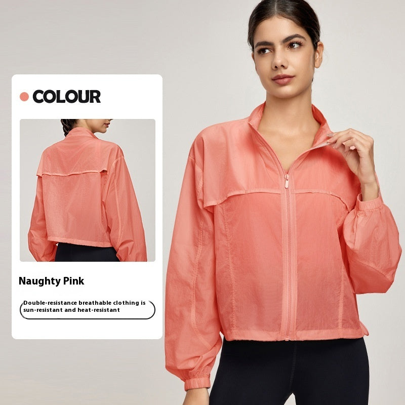 Summer Mountain Stand Collar Sports Jacket Women's Outdoor Breathable Lightweight Cardigan Naughty Pink - D&A