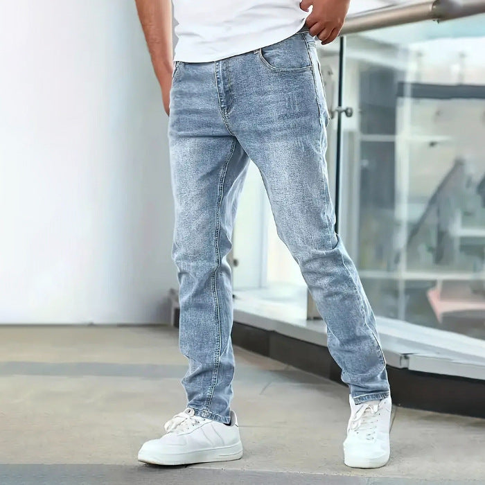 Stretch Men's Casual Solid Color Jeans Dark Blue - D&A