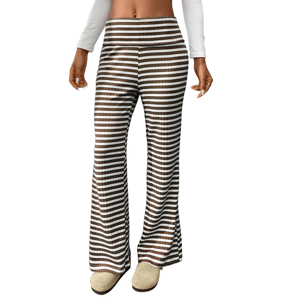 Women's Casual Y2g Straight Striped Home Trousers Brown - D&A