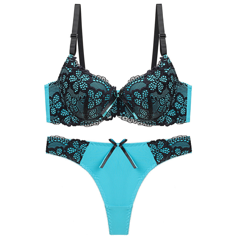 Underwear Push Up Lace Bra Adjustable Bra Set Green - D&A