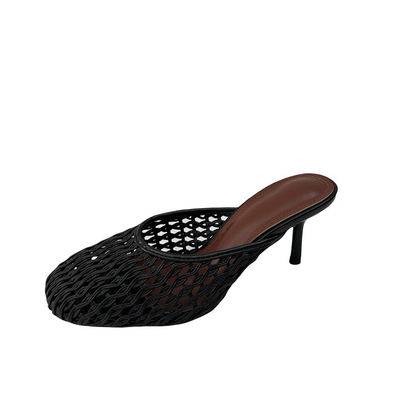 Closed Toe Weaving Hollow Sandals Women's Slippers Black - D&A