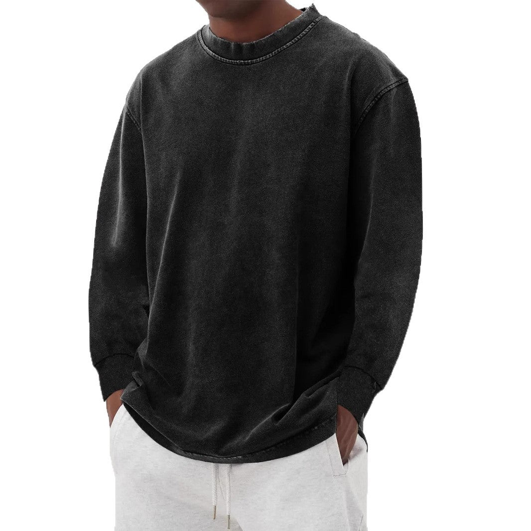 Washed Old Solid Color Men's Long-sleeved T-shirt - D&A