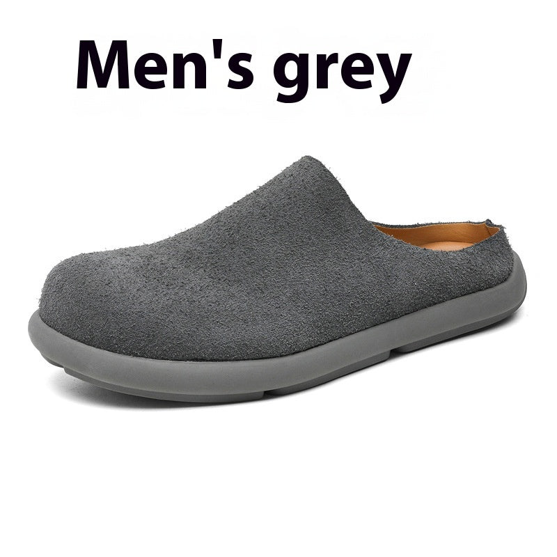 Outdoor Half Slippers Leather Shoes Gray - D&A