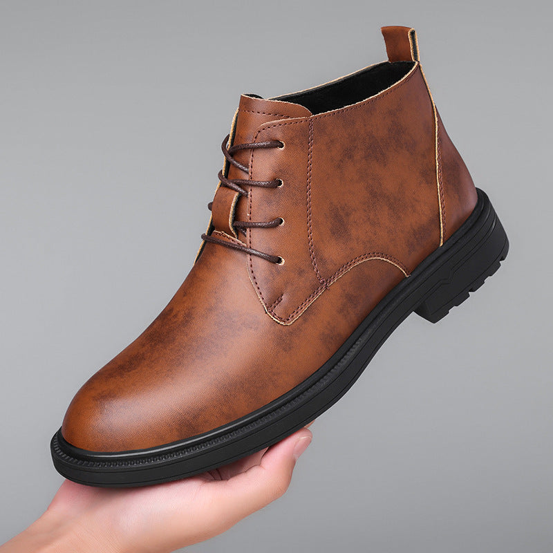 Retro Lace Up Denim Trendy Mid-length Warm Non-slip Men's Martin Boots - D&A