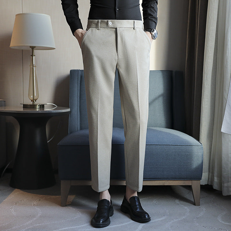 Straight Retro Brown Elastic Slim Fit Brown Casual Pants Beige M2 Ninth - D&A