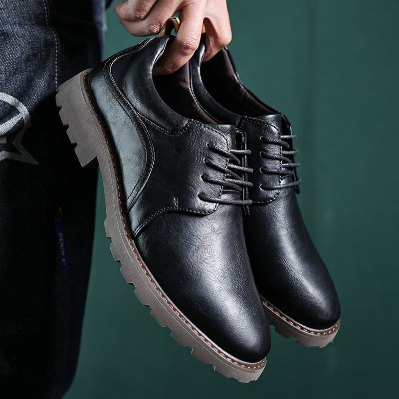 British Style Retro Casual Leather Shoes Men's Casual 3913 Black - D&A
