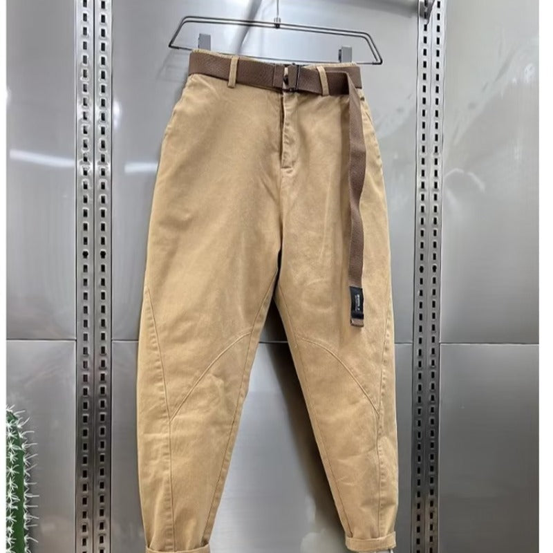 Trendy Skinny Cropped Harem Pants Men's Khaki - D&A