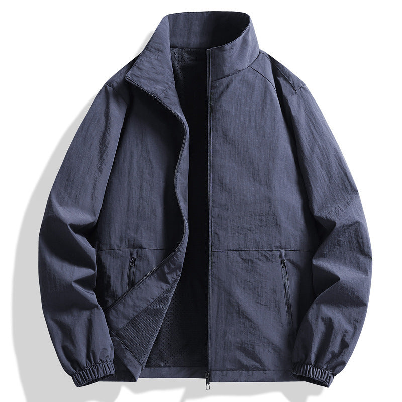 Casual Stand Collar Men's Top Outdoor Large Size Workwear Dark Blue - D&A