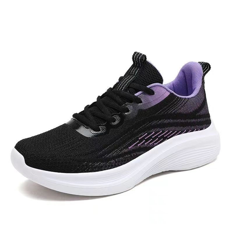 Light Mesh Breathable All-match Anti-skid Shock Absorption Soft Bottom Running Shoes Black And Purple - D&A