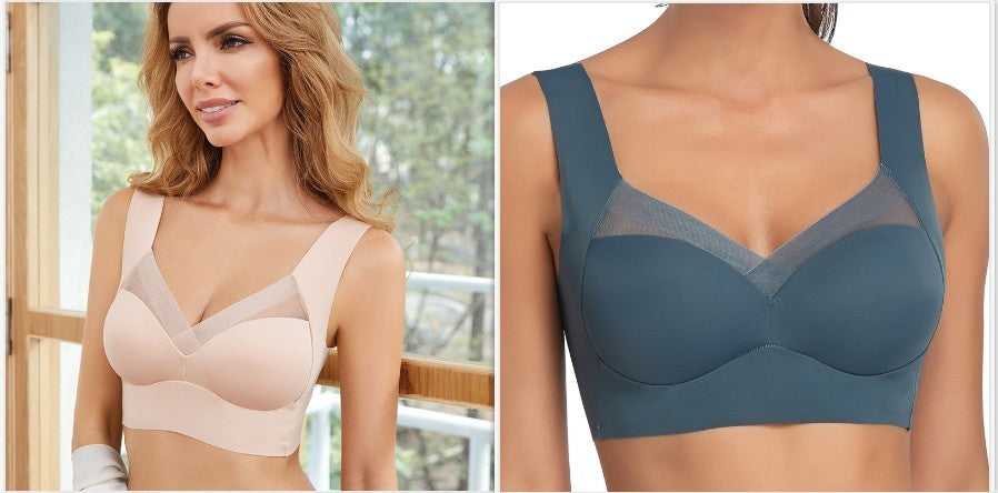 Plus Size Thin Bra Accessory Breast Push Up Bra Dark blue beige - D&A