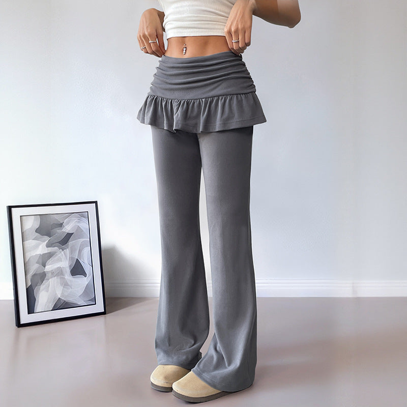 Women's Solid Color Fake Two-piece Casual Pants - D&A
