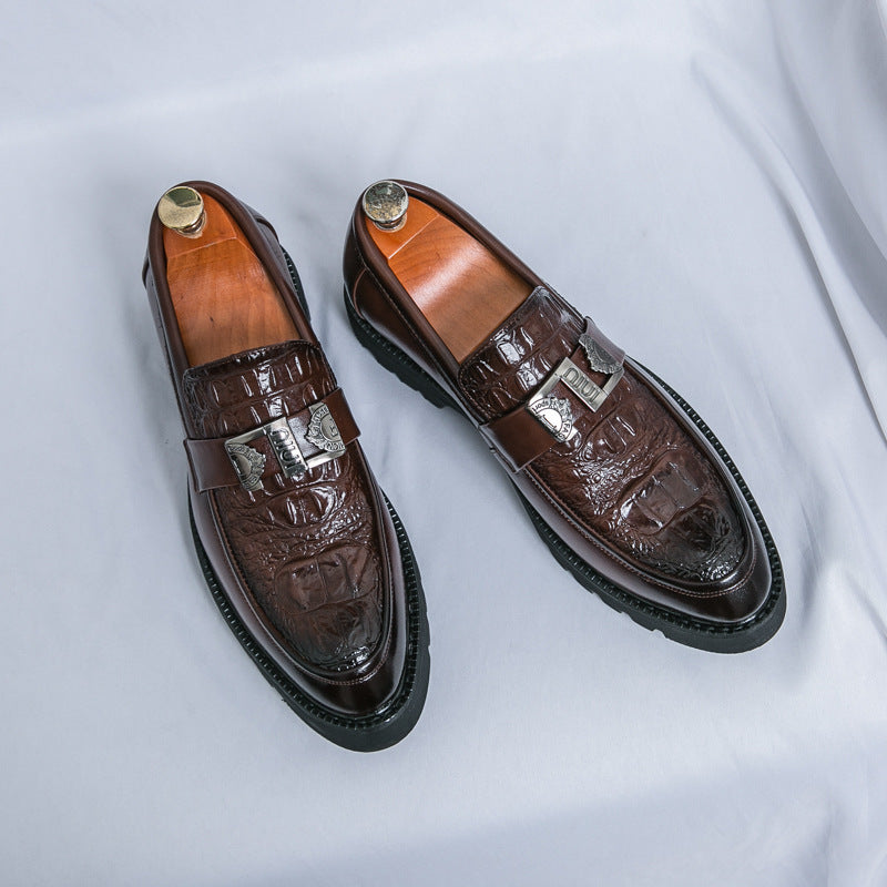 Thick Bottom Slip-on Business Casual Leather Shoes 8882 Brown - D&A