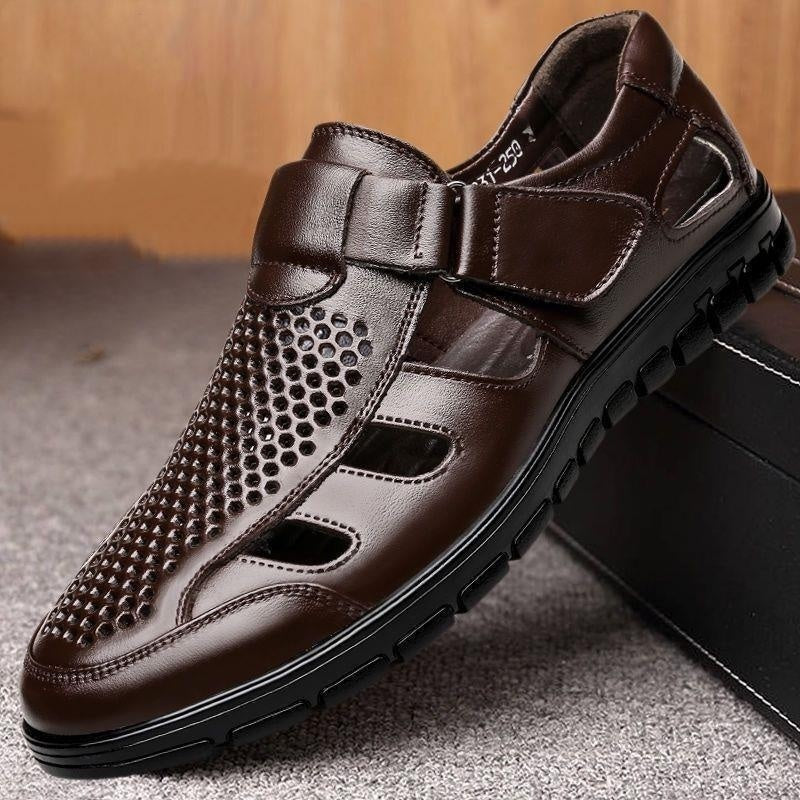 Men's Business Casual Hollow Work With Holes Leather Sandals - D&A