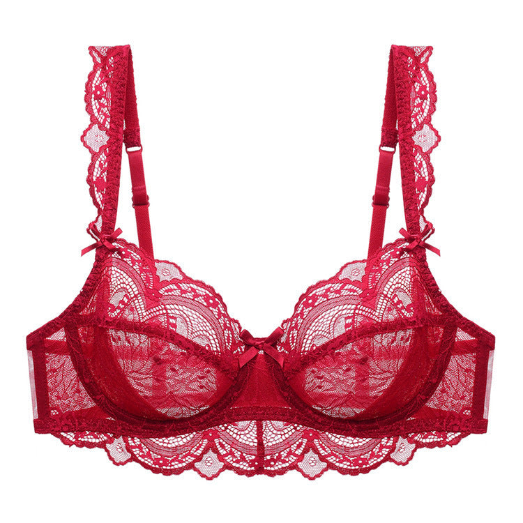Transparent Lace Bra Ultra-thin Plus Size Bra Wine Red - D&A