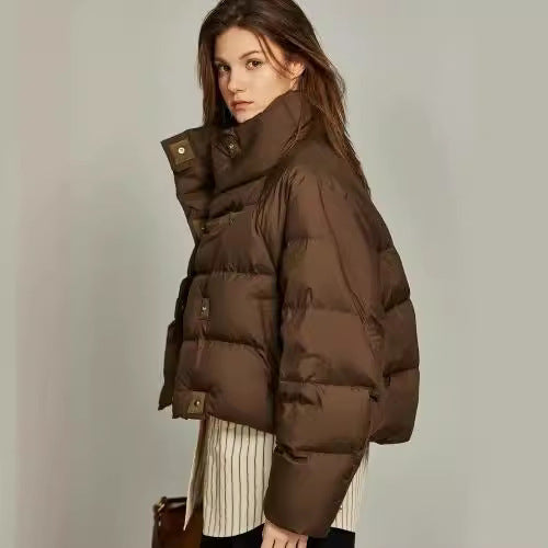 Coffee Color Cotton-padded Clothes Short Cotton Coat - D&A