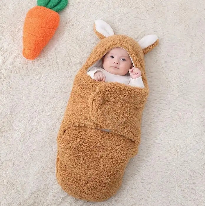 Super Soft Baby Sleeping Bag Fluffy Fleece Newborn Blanket Swaddle Blankets, Unisex Baby Wrap For Newborn Baby Boys Girls With Head-Protecting & Head-Supporting Function, Wearable Swaddle Sleep Sack - D&A