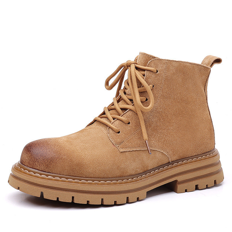 High-top Leather Shoes Leather Zipper Short Boots Yellow Height Increasing - D&A