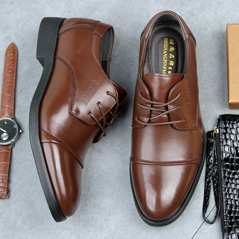 Men's Shoes Plus Size Business Formal Wear Leather Shoes Breathable Lace Up Brown - D&A