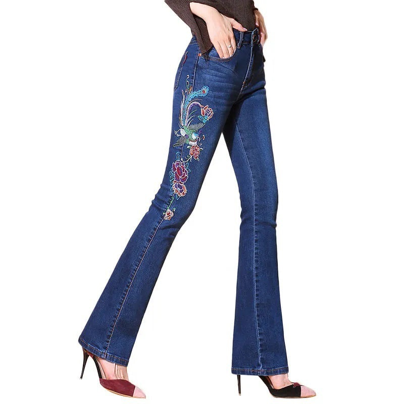 Women's Embroidered Skinny Jeans New High Waist Trousers - D&A