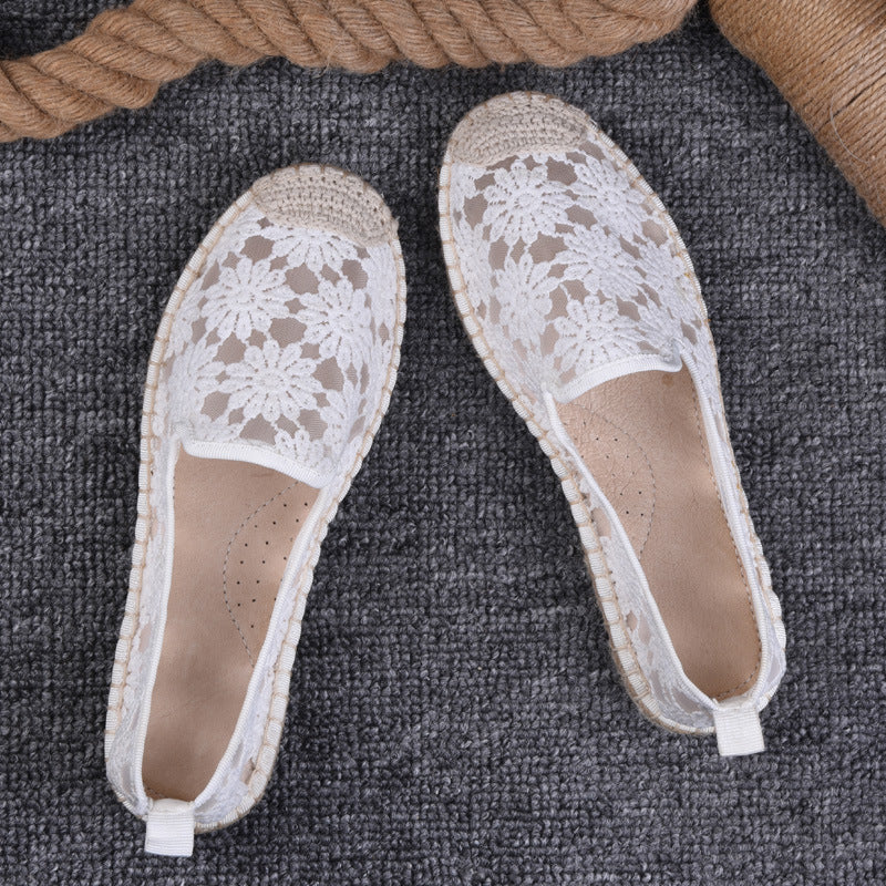 Thin Pumps Linen Fisherman Shoes For Women SUNFLOWER White - D&A