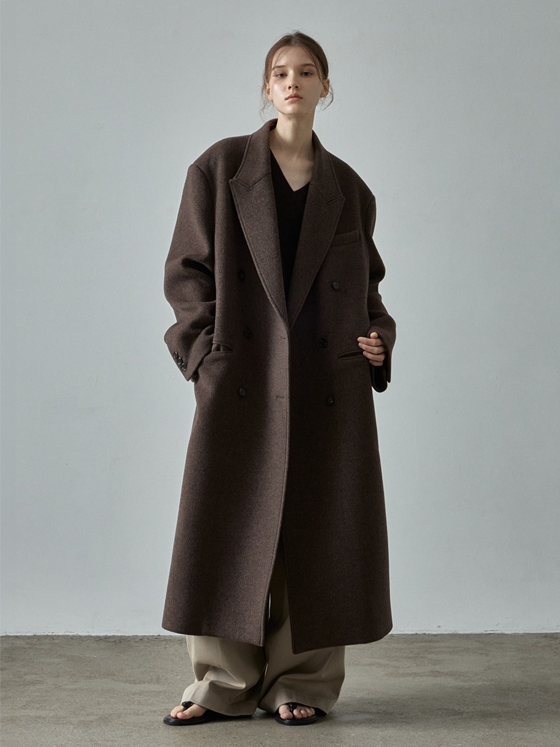 Loose And Lazy Style Thickened Woolen Coat Brown - D&A