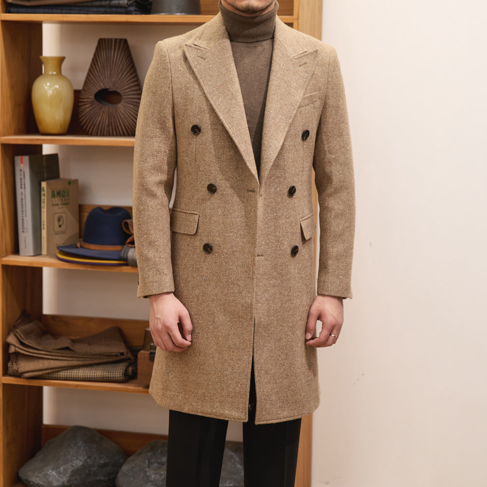 Brown Warm Wool Double Breasted Slim Jacket Brown - D&A